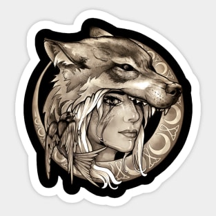 Wolf & Swallow - Art Nouveau Medallion [SEPIA] Sticker